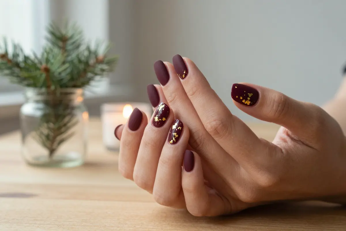 4. Matte Burgundy with Gold Leaf Flakes