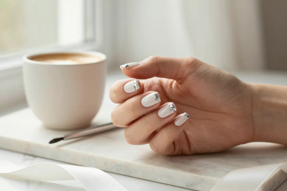5. Milky White with Micro Silver Foil Flakes