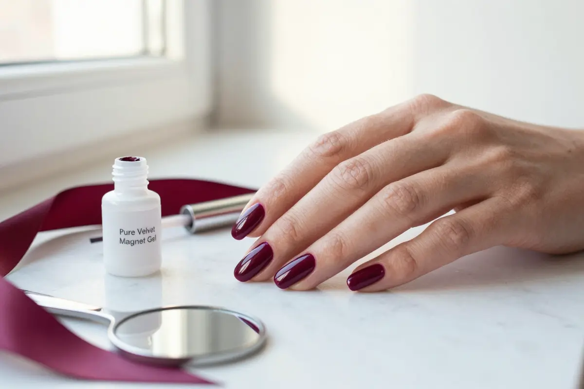 5. Velvet Cat-Eye French Tips on Medium Almond Nails