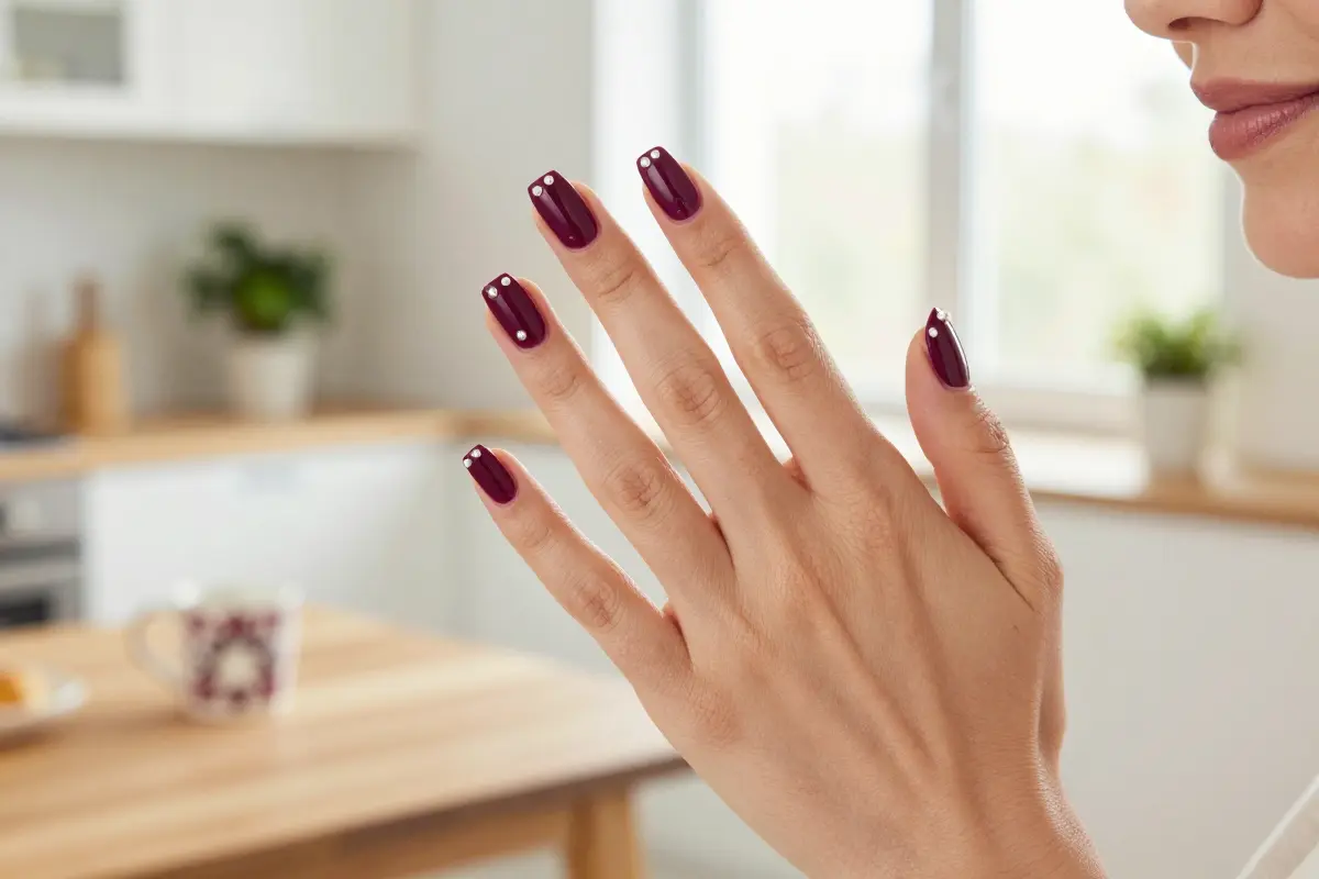 6. Rich Plum with Flat Pearl Accents
