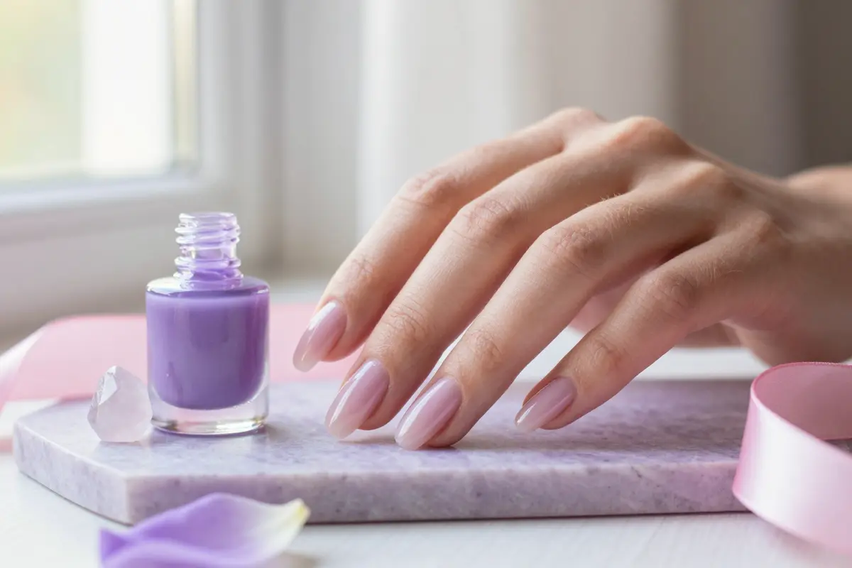 6. Sheer Grape Jelly Nails on Natural Long Almonds