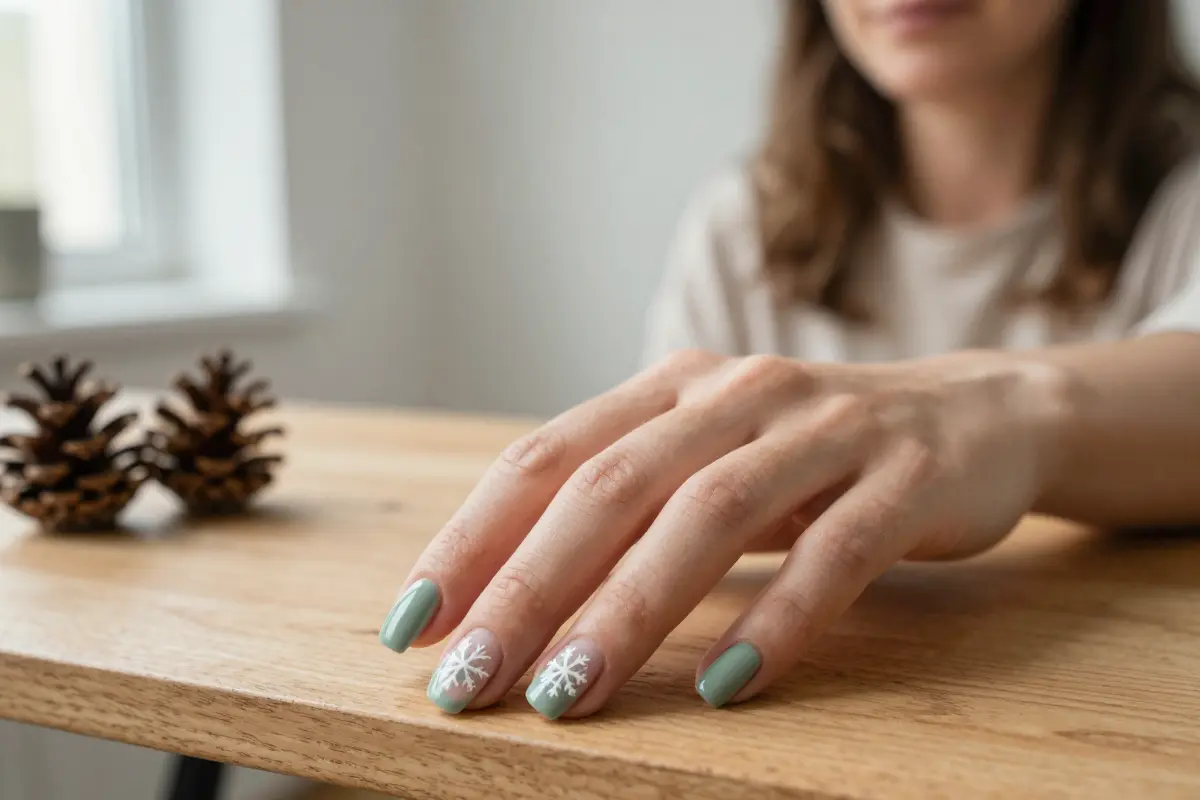 7. Sage Green and Watercolor Snowflakes
