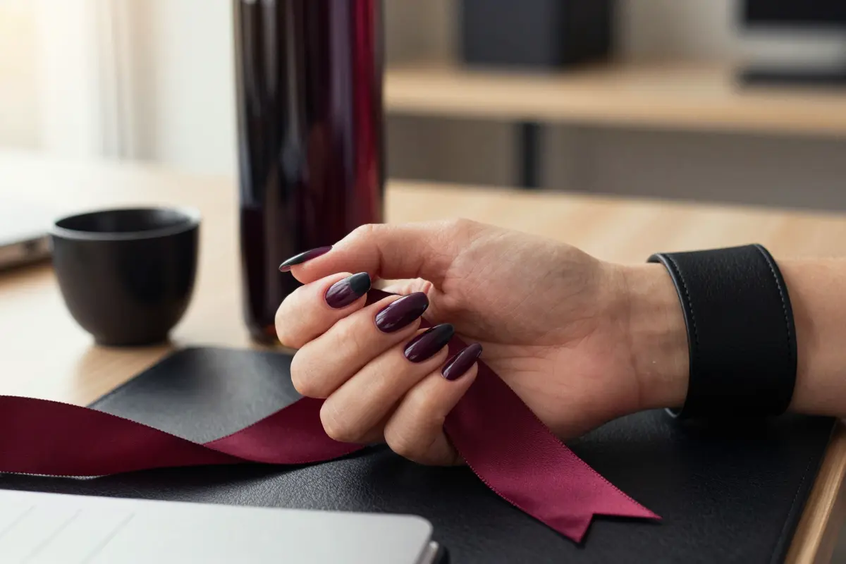 8. Deep Plum Micro-French on Sharp Almond Shapes