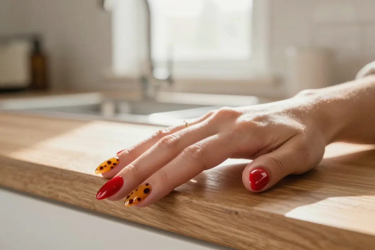 8. Glossy Cherry Red with Tortoiseshell Accent