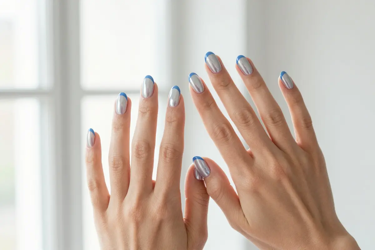 8. Periwinkle Blue Tips with Glazed Pearl Chrome