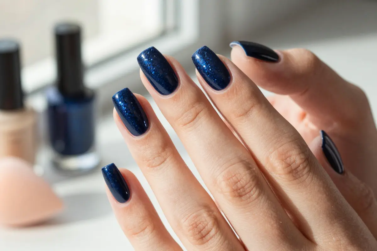 9. Midnight Blue Glitter Tips