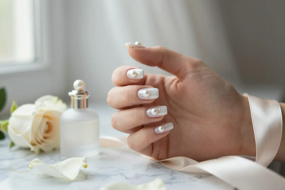 9. Milky White Base with Pearl Dot Accents