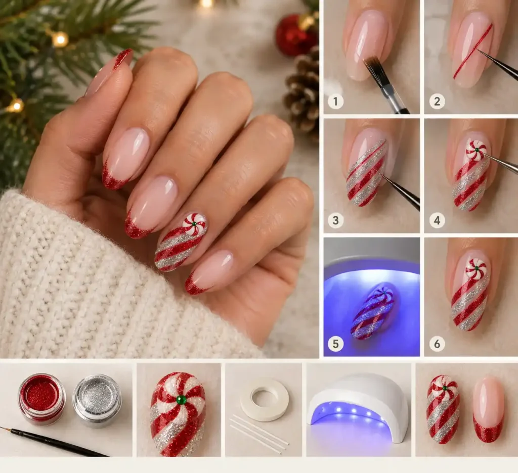 Festive Candy-Cane Nail Art Tutorial